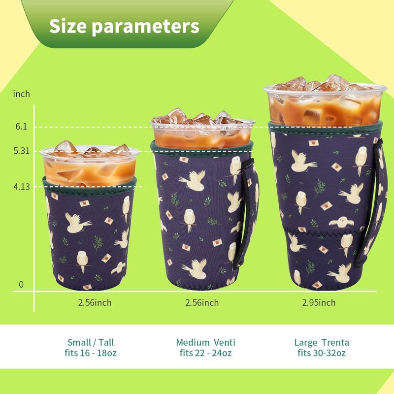Snowso 3 Pack Iced Coffee sleeve Insulated Neoprene Cup Sleeves with handle For Cold Drinks Beverages, Reusable Cup Holder for 16oz-32oz Coffee Cups (Owls and Envelopes) - Image 2